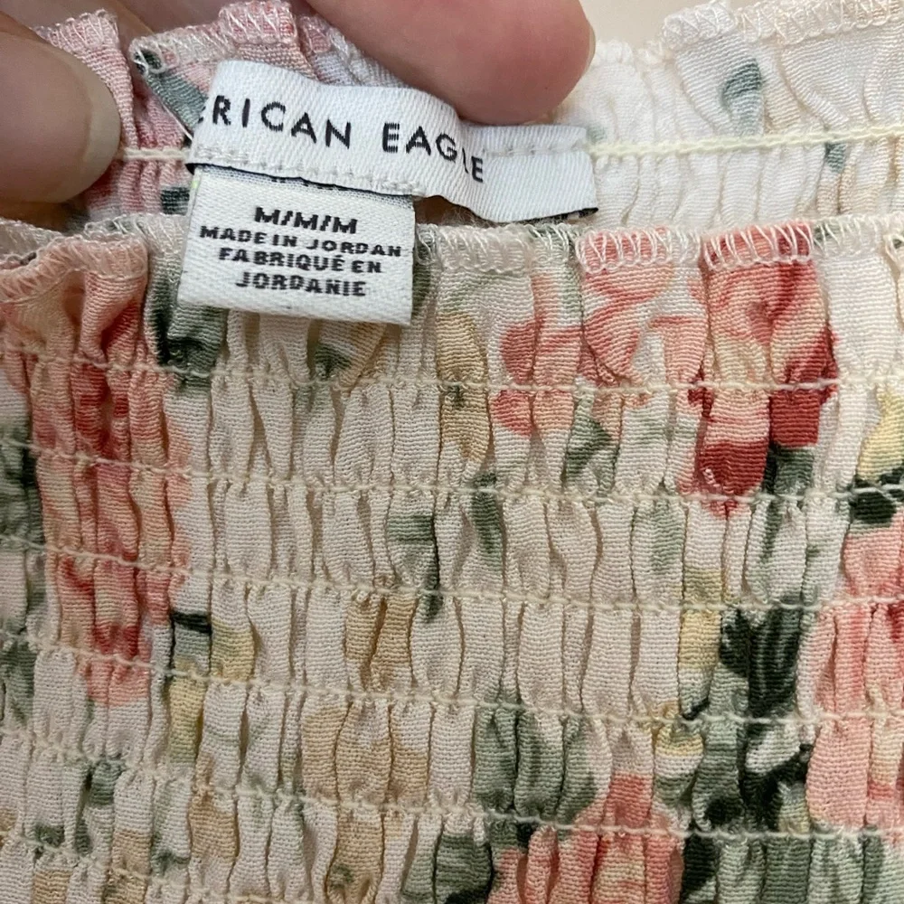 American Eagle Outfitters Floral Smocked Blouse - Cream and Pink